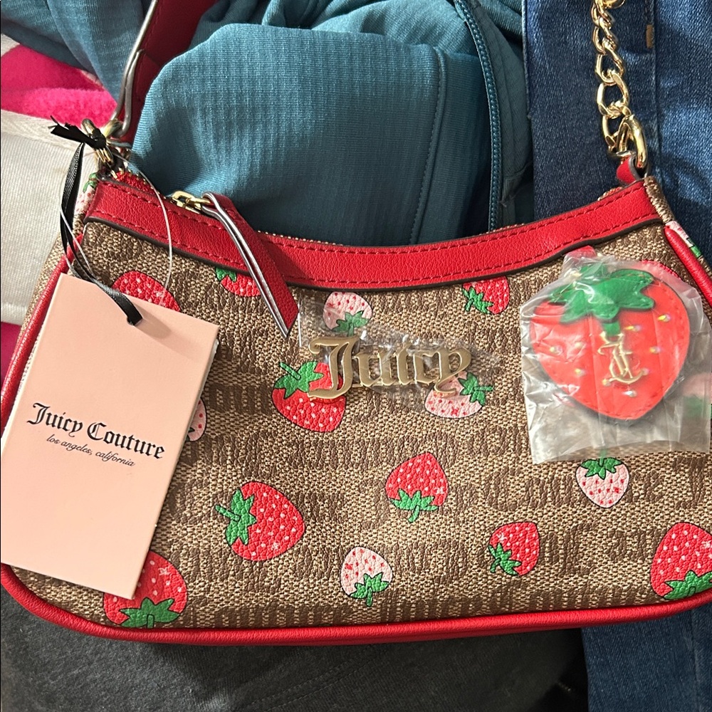 Juicy Couture Tan and Red Strawberry Shoulder Bag